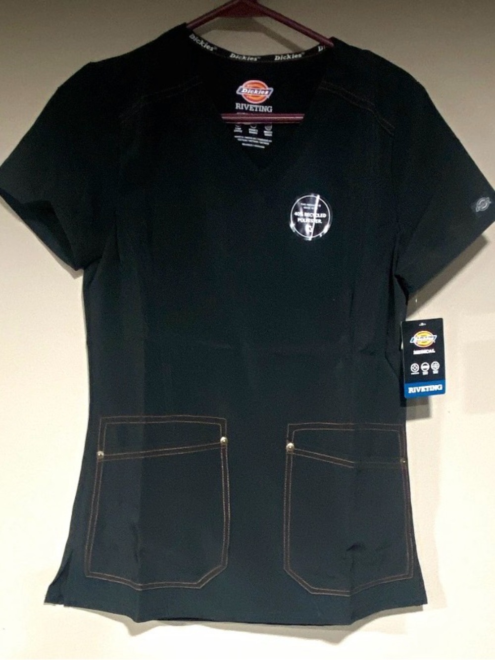 Dickies Black Medical Top with Blue Riveting Tag